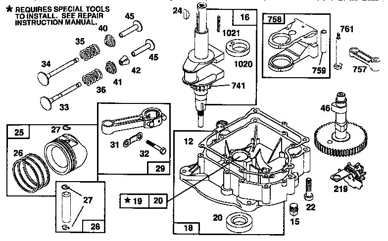 Crankshaft Diagram and Parts List for 259700  Briggs and Stratton Engine